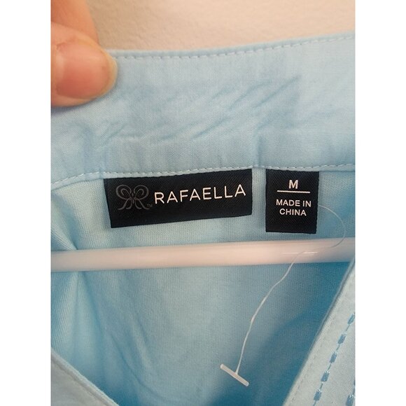Rafaella Womens Light Blue Cotton Short Sleeve Top With Embroidered V-Neckline & - Picture 3 of 5